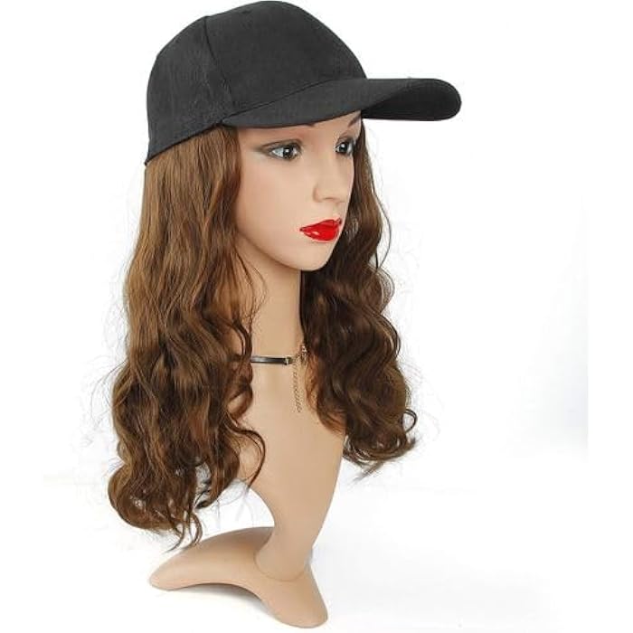 DILLARDS Baseball Cap With Attached Brown Wavy Hair Wig, Black Cap With Long Curly Synthetic Hair Extension - Image 3